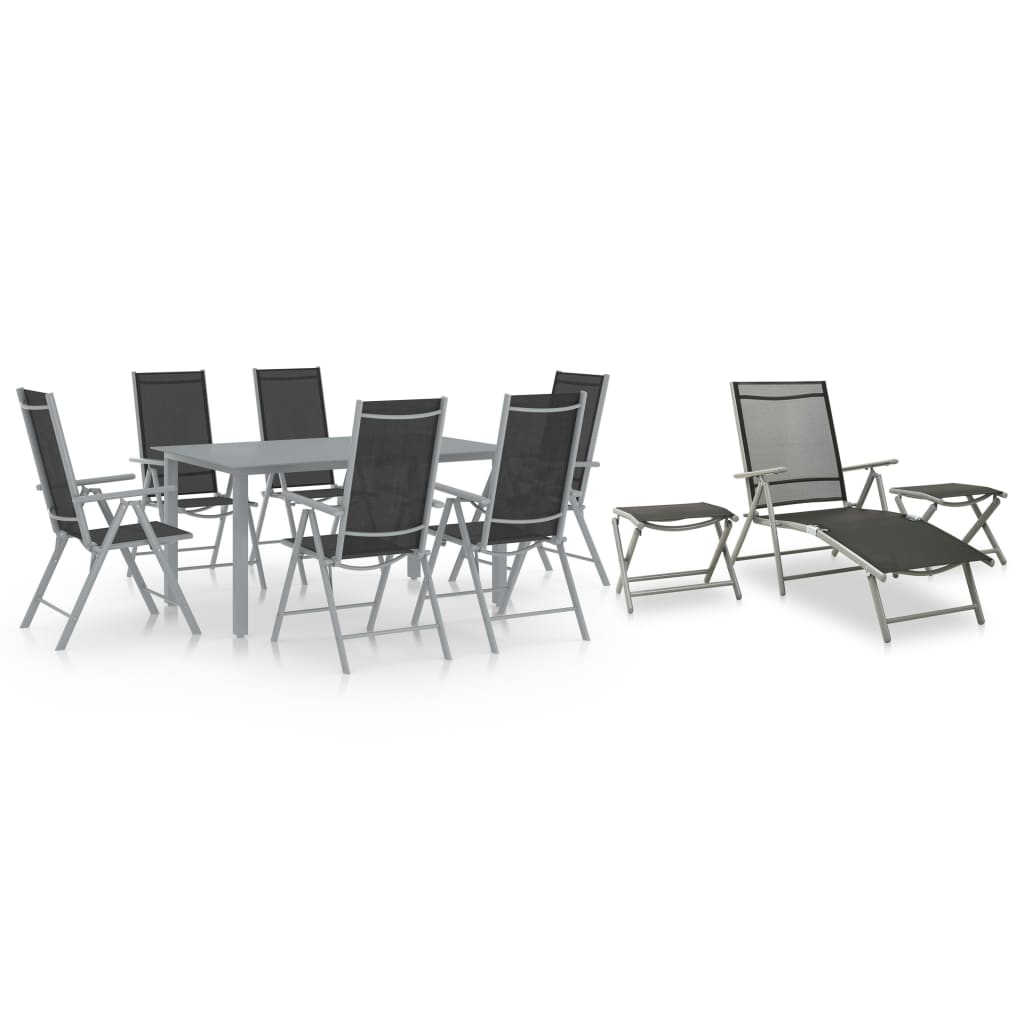 vidaXL Juego de comedor de jardín 10 piezas negro y plateado