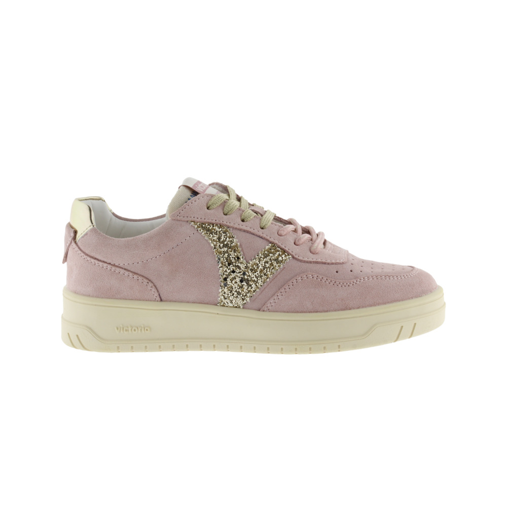 Victoria Seúl Zapatillas de serraje con logotipo de glitter y pieza trasera metalizada 1257144