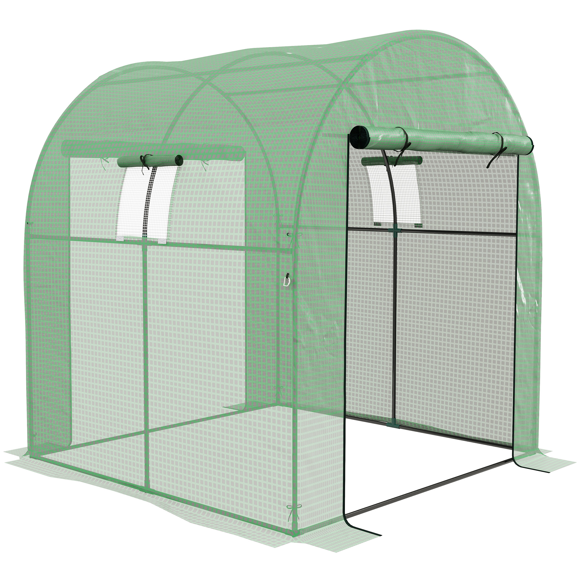 Outsunny Invernadero de Exterior, Invernadero de Túnel con 2 Puertas Enrollables, 2 Ventanas de Malla, Cubierta PE 135g/m², Anti-UV, Marco de Acero, para Cultivos, Plantas, 180x180x200 cm, Verde