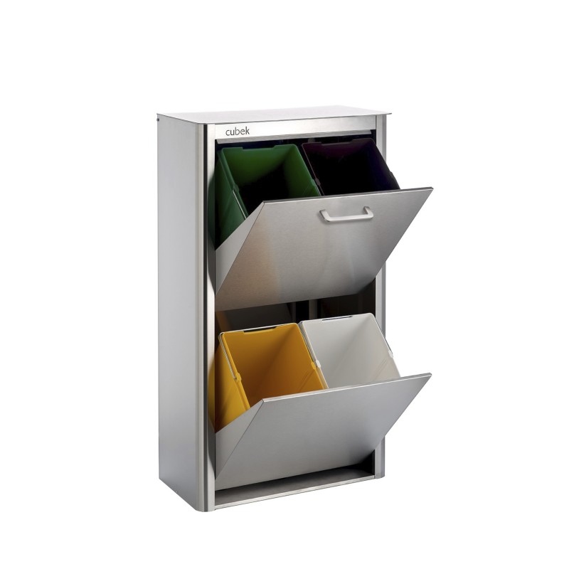 DON HIERRO - Cubo de basura y reciclaje en Acero Inoxidable. 4 compartimentos de 20 litros. CUBEK-