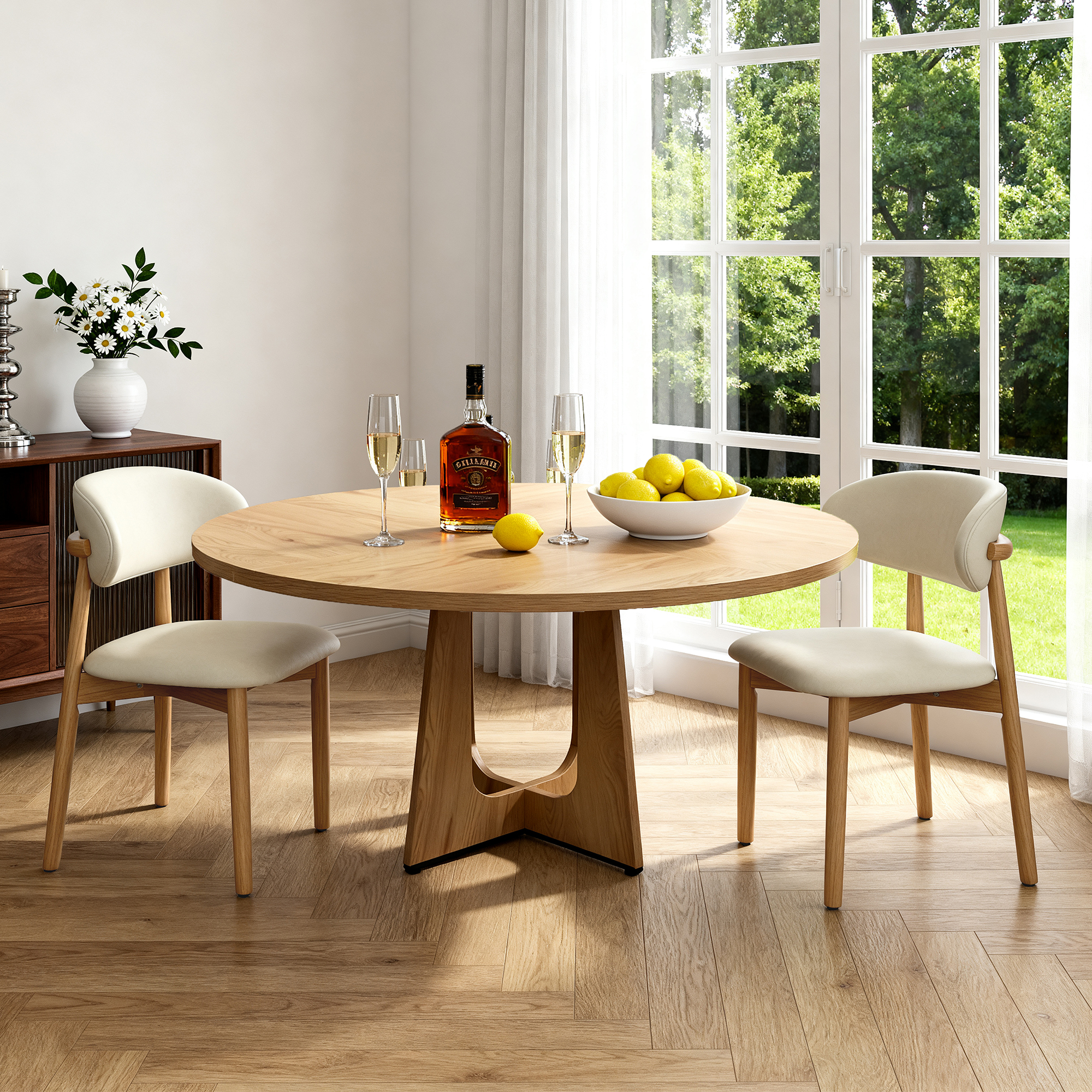 Lot de 2 chaises de salle à manger couleur chêne avec dossier ergonomique, assise rembourrée et pieds antidérapants