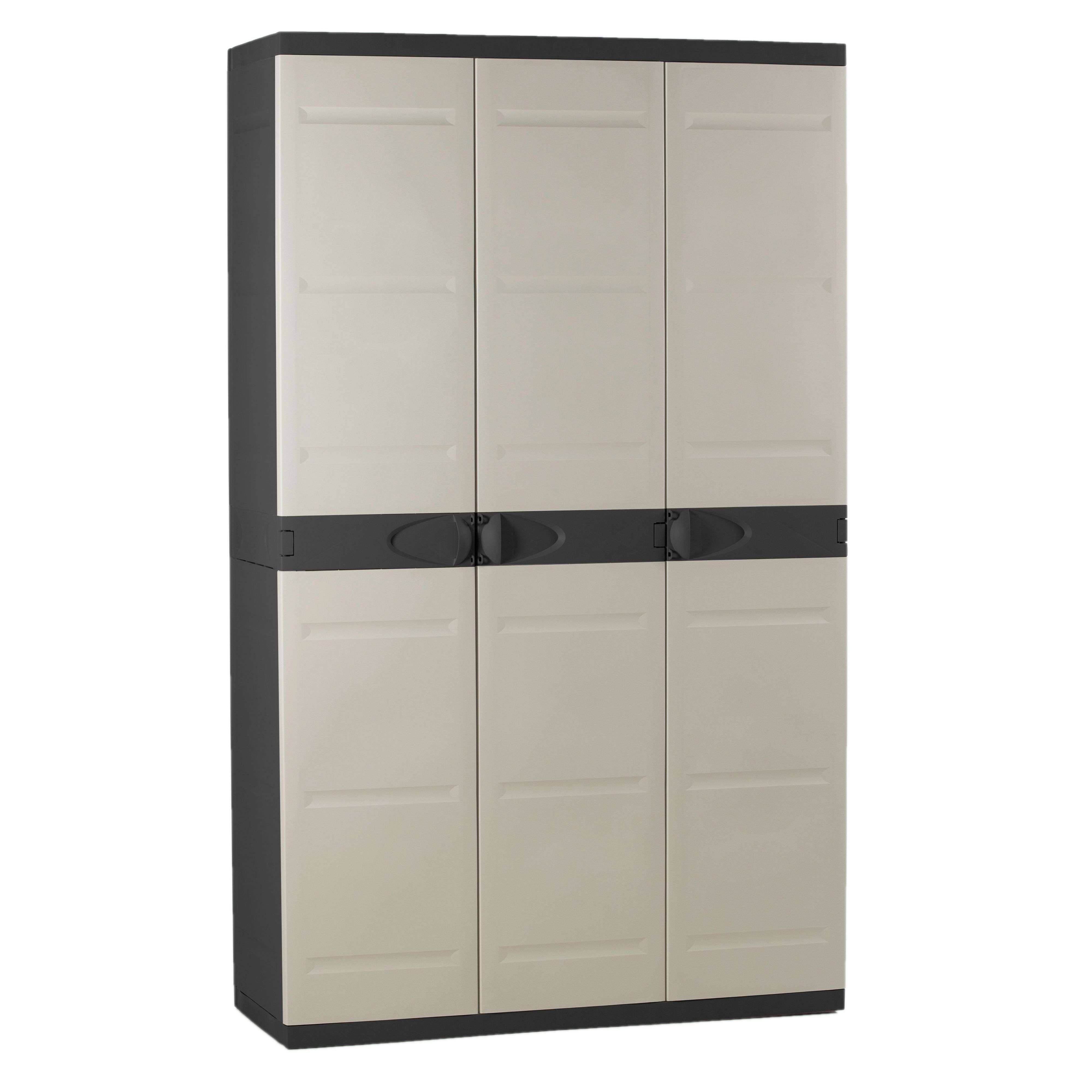 Miroytengo Armario de Jardín 3 Puertas Titanium, Armario de Resina 4 Estantes Regulables Negro 105x176x41 cm