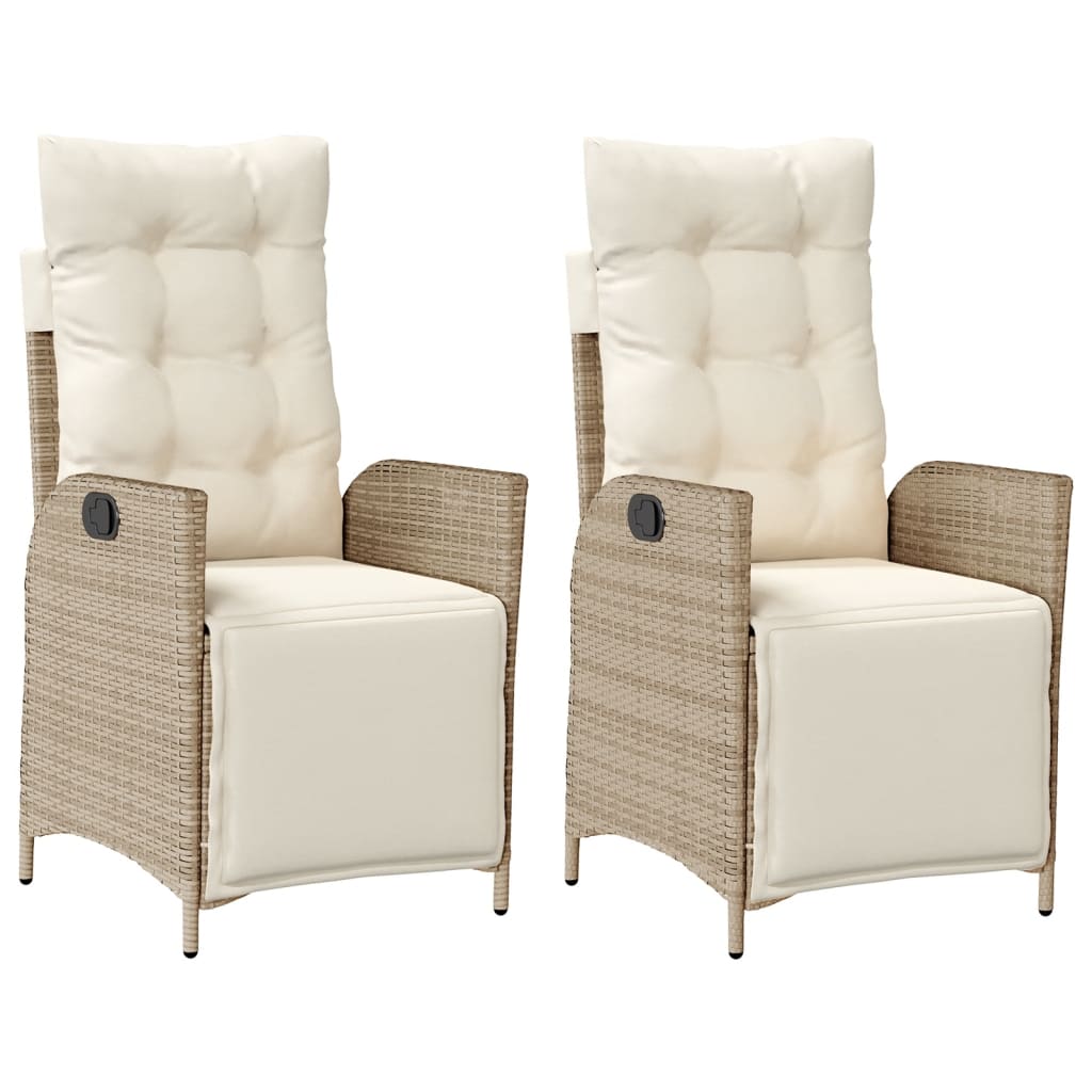vidaXL Sillones reclinables jardín con reposapiés 2 uds ratán PE beige