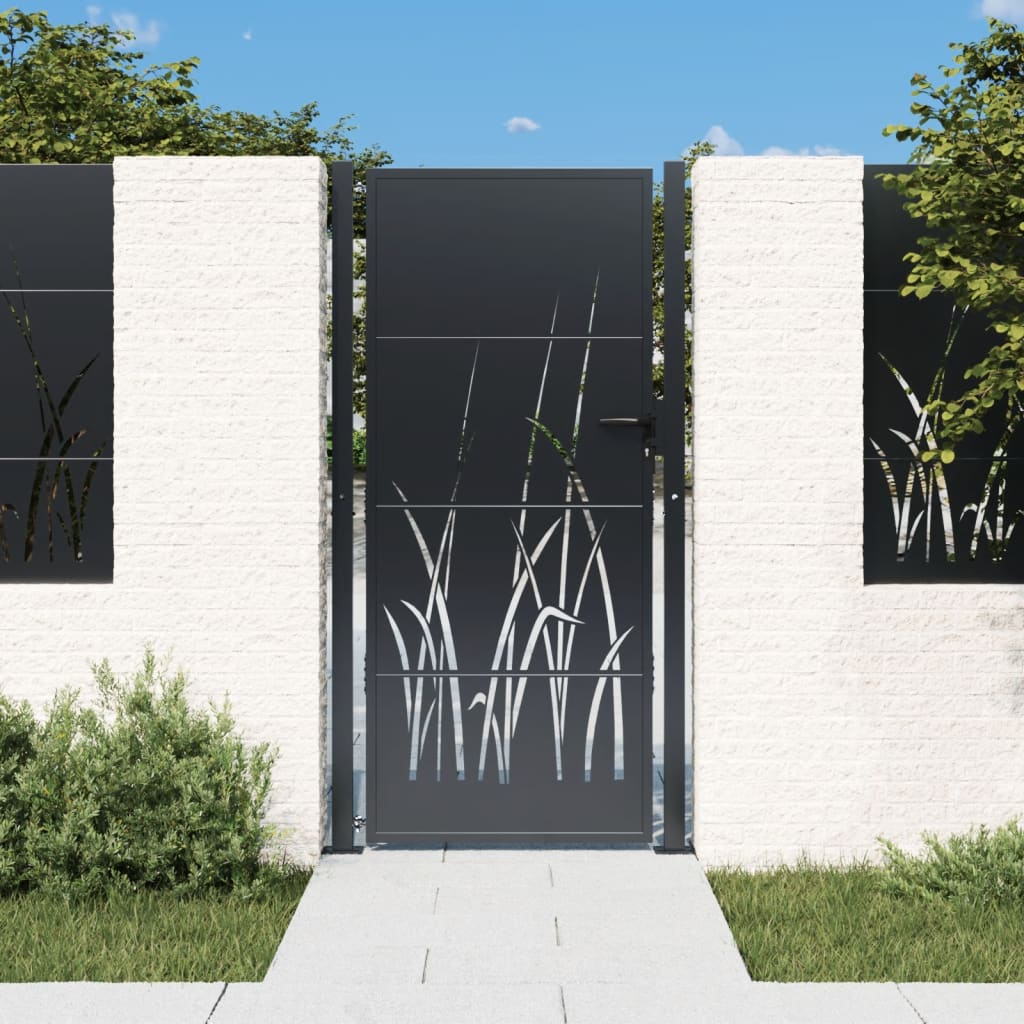 vidaXL Puerta de jardín acero gris antracita diseño hierba Dimensiones 105 x 80 cm,  105 x 105 cm,  105 x 130 cm y mas