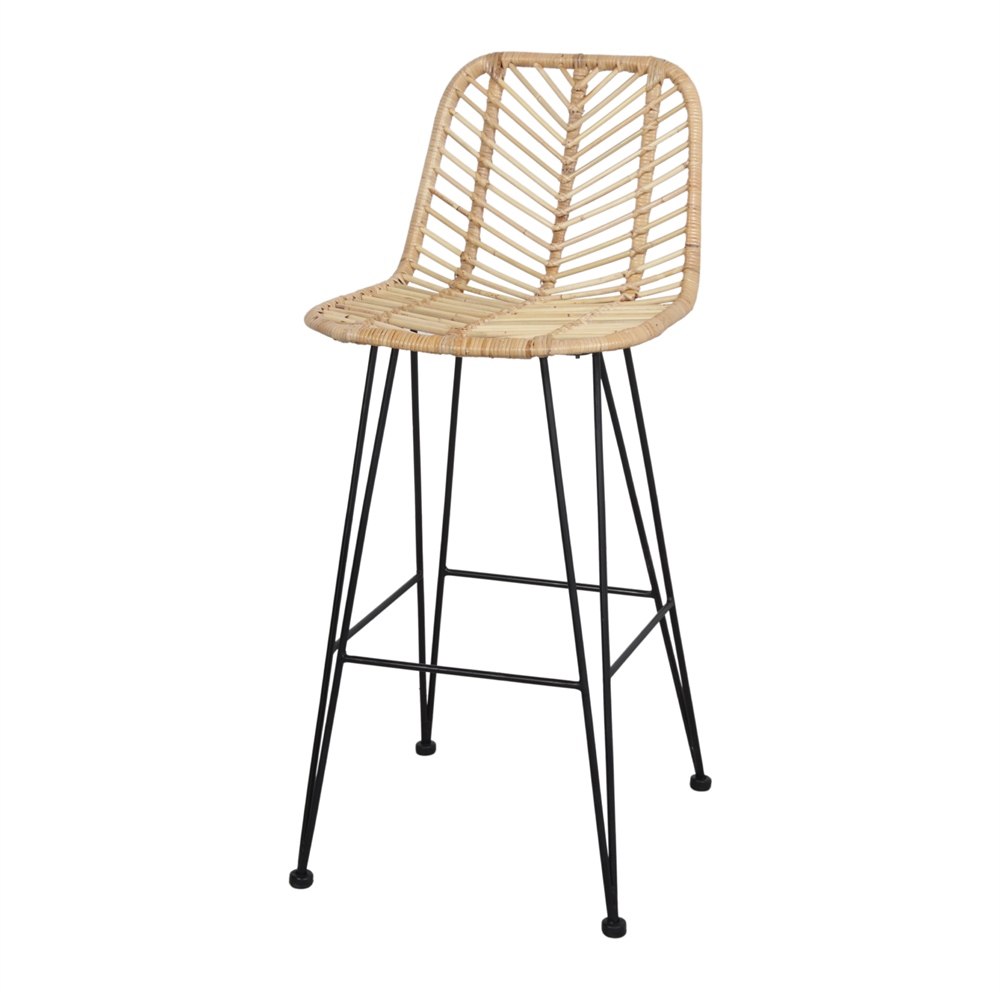 MISTERWILS FURNITURE FOR FREE SOULS - Taburete de Cocina Medea Estilo Nórdico con Estructura Tubular de Acero y Asiento de Rattan Natural