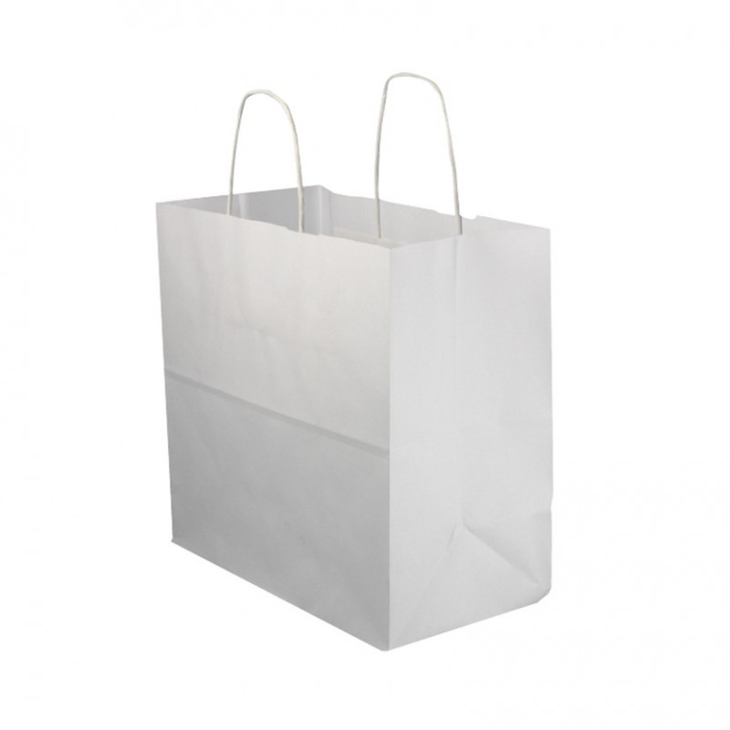 250 Uds. Bolsas de papel blancas asa rizada (26+14x27cm) | Ref: BP15BCO