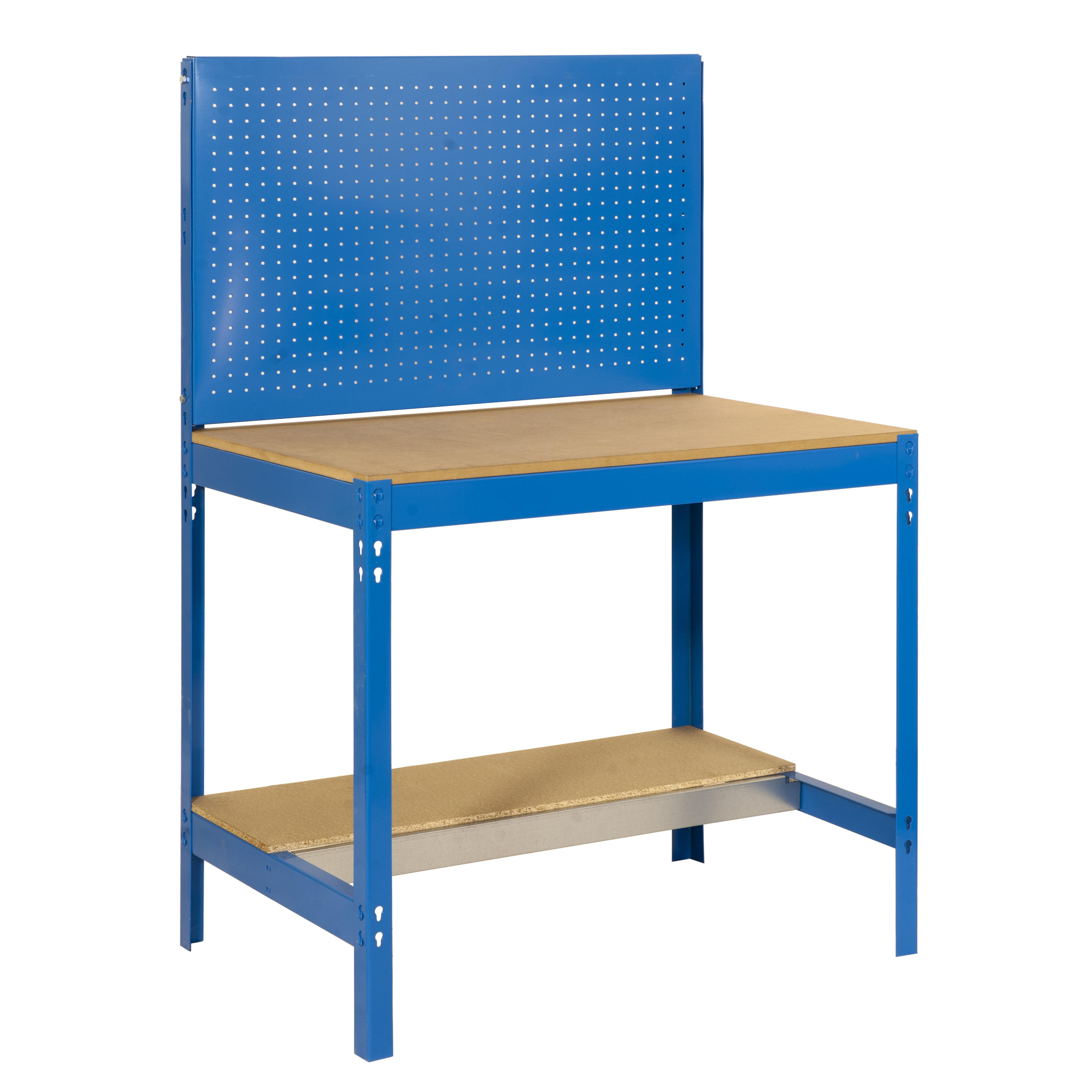 SimonRack Banco de Trabajo Taller, Capacidad Carga 600 kg, 1445x1510x610 mm, Mesa de Trabajo, Azul/Madera - BT2