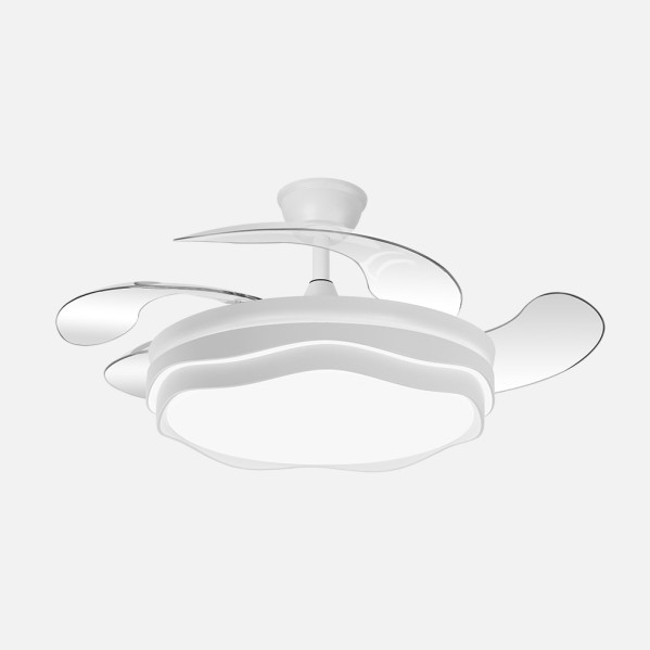 ABRILA - Ventilador Nasim 59W | 4 Aspas Desplegables | Motor DC | 3 Temperaturas de Luz y 6980 lm | Control Remoto | Regulable en Intensidad | 34,5/42x50/107 cm