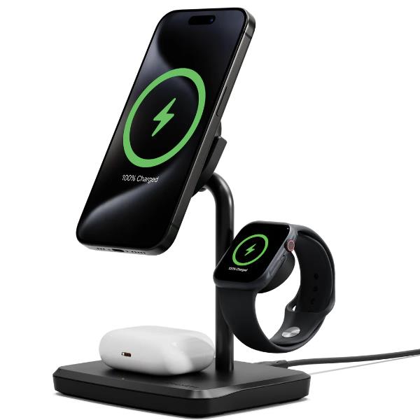 Cygnett ChargeBase Qi2 - Cargador inalámbrico magnético 3 en 1, Carga rápida para iPhone, AirPods y Apple Watch