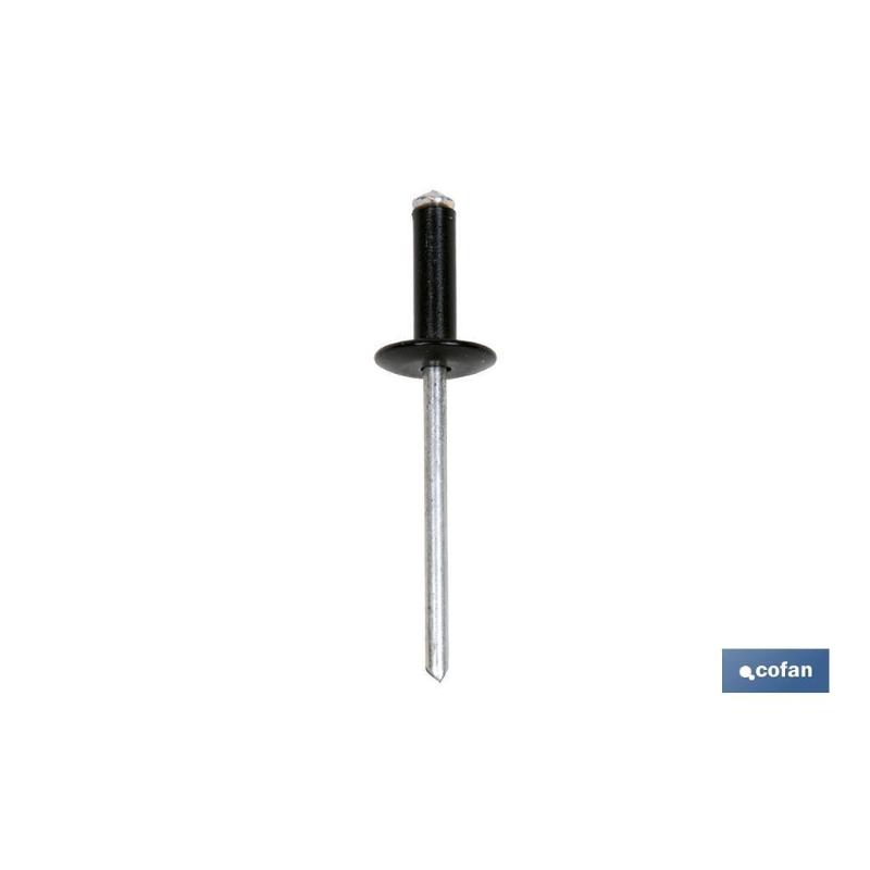 Remache flor ala ancha negro 4x16mm.   caja 500 unid.