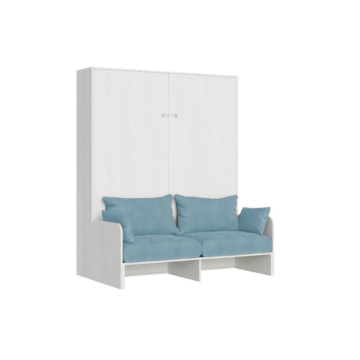 Cama doble plegable Kentaro de 160 cm con sofá de fresno blanco, azul claro - Itamoby