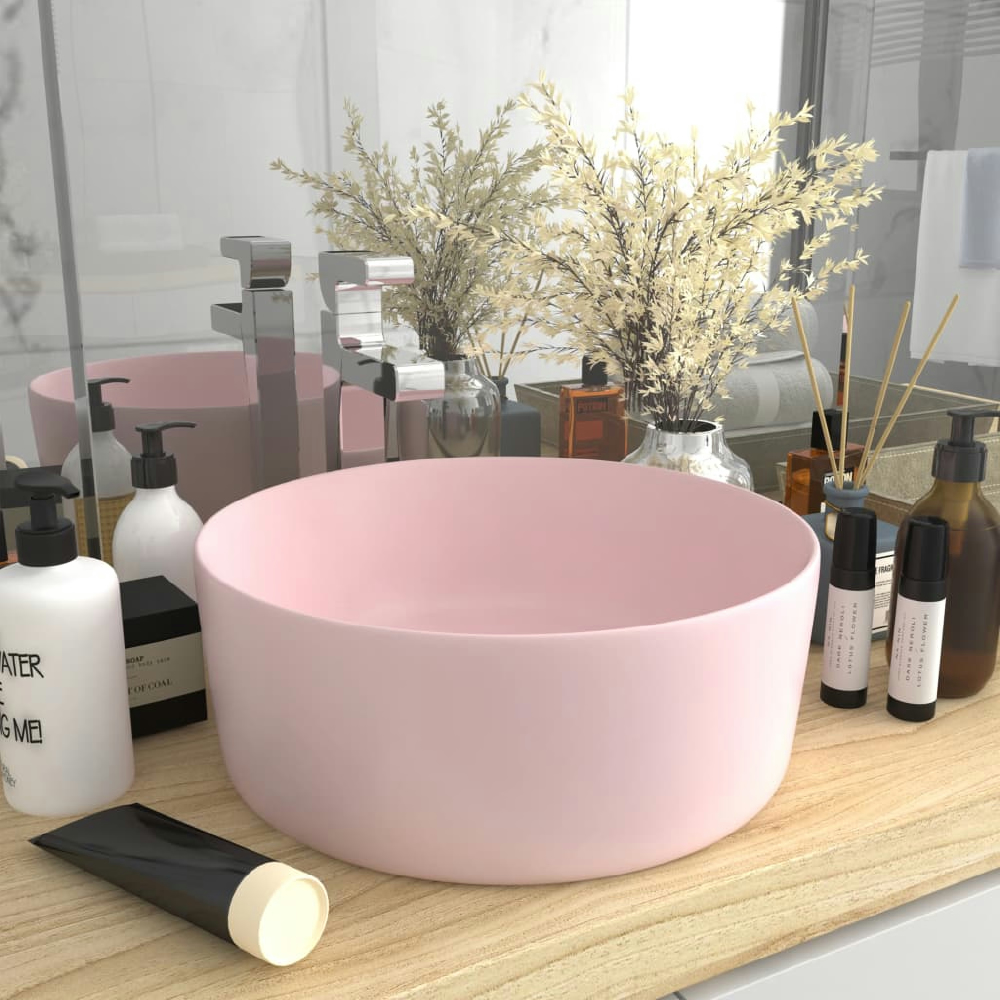 vidaXL LAVABO DE LUJO REDONDO CERÁMICA ROSA MATE 40X15 CM