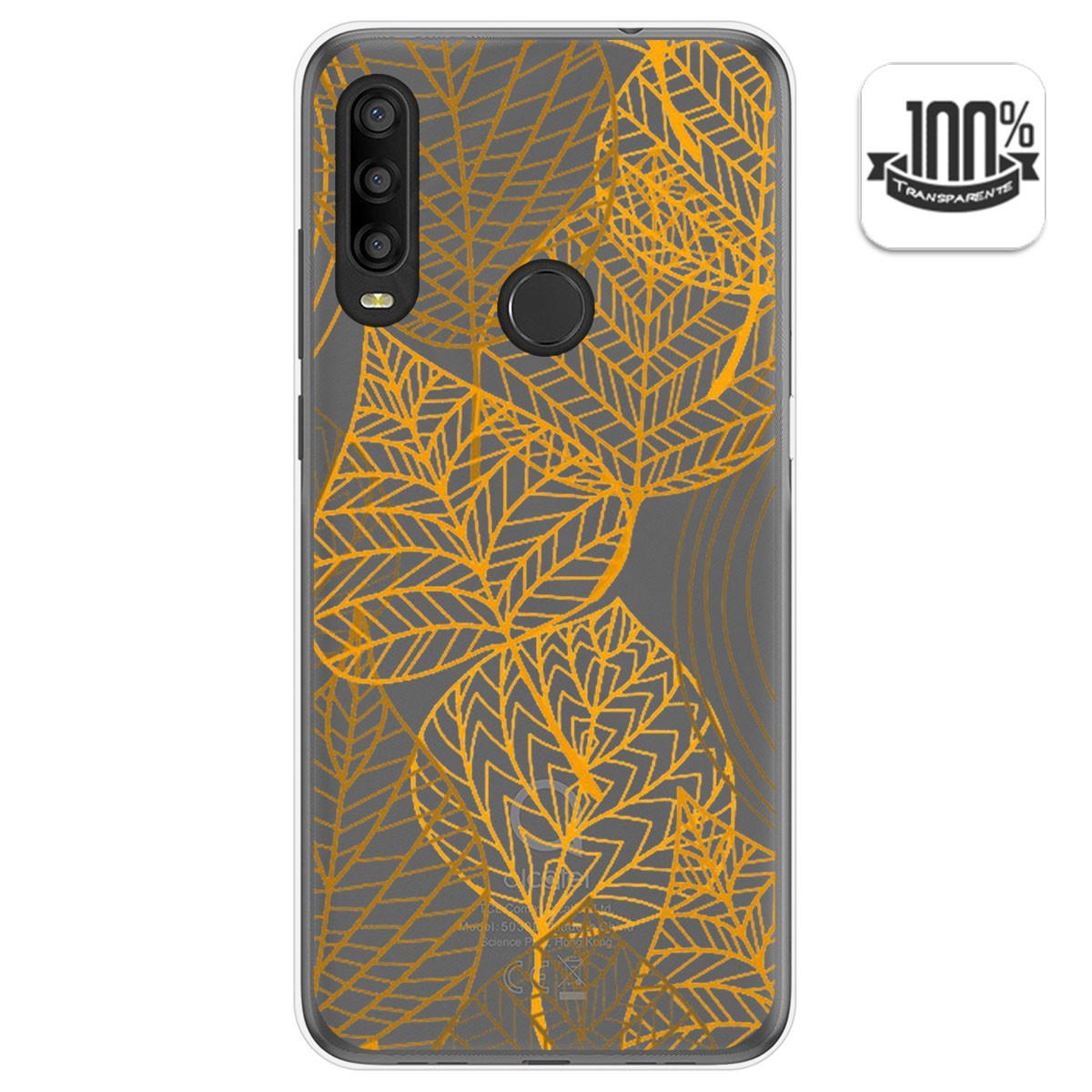 Tumundosmartphone Funda Gel Transparente para Alcatel 1SE 2020 diseño Hojas Dibujos