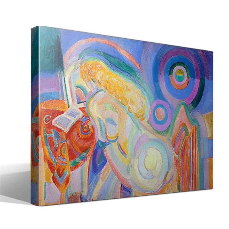 Cuadro Canvas Lectura de la Mujer Desnuda de Robert Delaunay - Imagen Alta Resolución - Impresión Fine Art Giclee - Fabricado en España