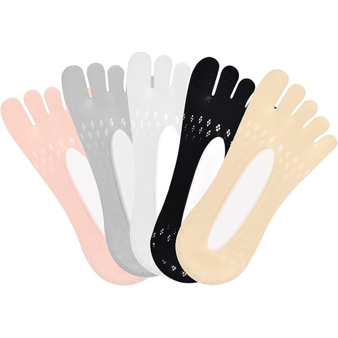 5 Pares Calcetines de Dedos Invisibles para Mujer, Antideslizantes Ortopédicos de Cinco Dedos, Suaves Forros Bajos, Transpirables Cortos Tipo Barco