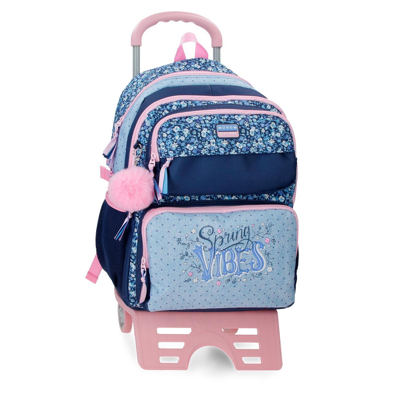 Mochila escolar con carro Movom Spring Vibes 32x45x19cm Marino