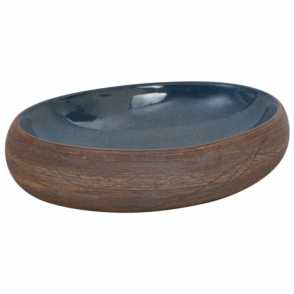 vidaXL Lavabo sobre encimera ovalado cerámica 59x40x15 cm