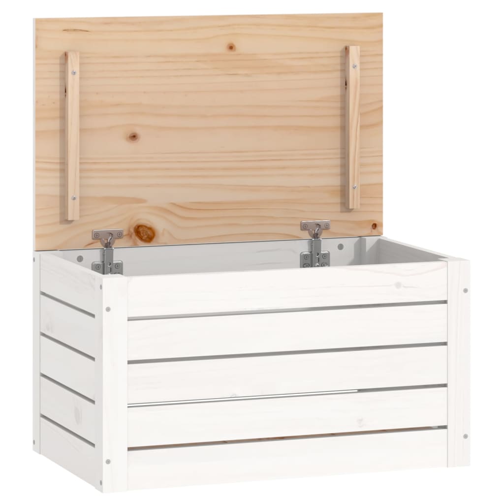 vidaXL Caja de almacenaje madera maciza de pino 59,5x36,5x33 cm en color Blanco/Marrón miel/Natural