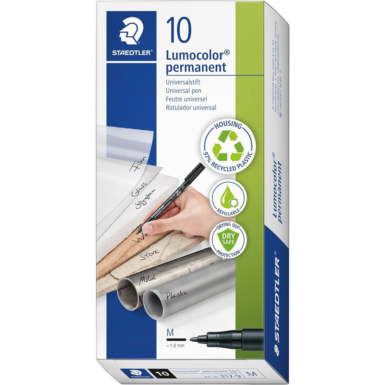 STAEDTLER Rotulador Lumocolor Permanente Punta Fina 1.0mm AZUL Caja de 10 Unidades (317-3)