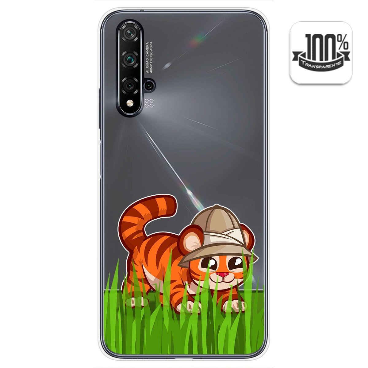 Tumundosmartphone Funda Gel Transparente para Huawei Nova 5T / Honor 20 diseño Tigre Dibujos