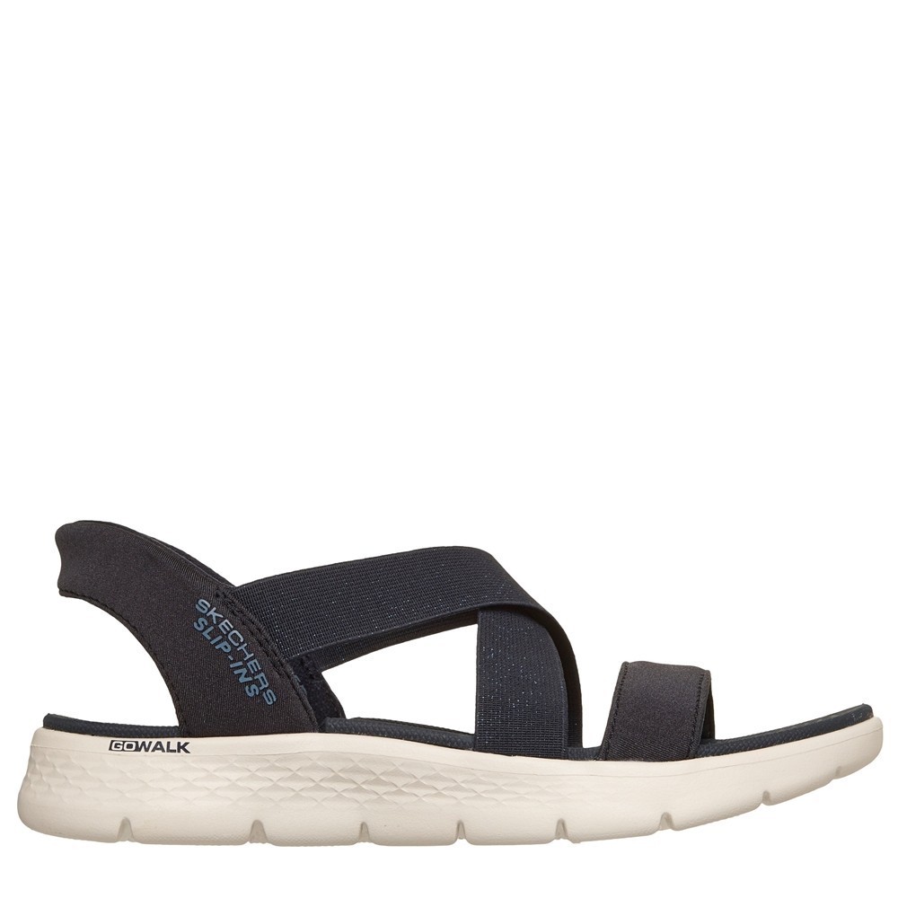 Cómoda  Cómodora y práctica sandalia mujer Skechers SLIP-INS GO WALK FLEX SANDAL GLIMMER azul. Skechers Hands Free Slip-ins® para calzar sin manos. Plantilla Goga Mat Altura Tacón bajo (1-3 cm) Referencia 141489-NVY