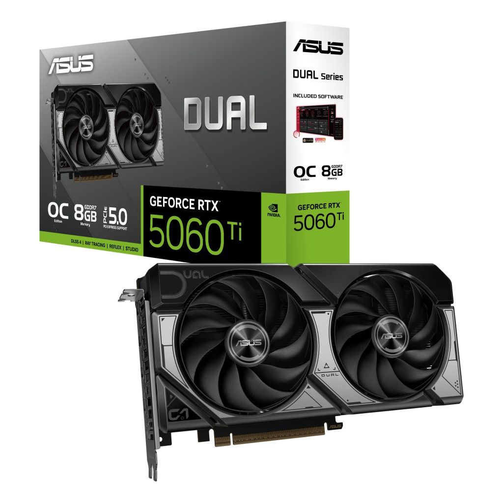 Asus - Tarjeta Gráfica DUAL RTX 5060 Ti 8GB GDDR7 para PC con refrigeración Axial-tech, soporte PCI Express 5.0 y resolución hasta 7680x4320 para gaming y renderizado exigente