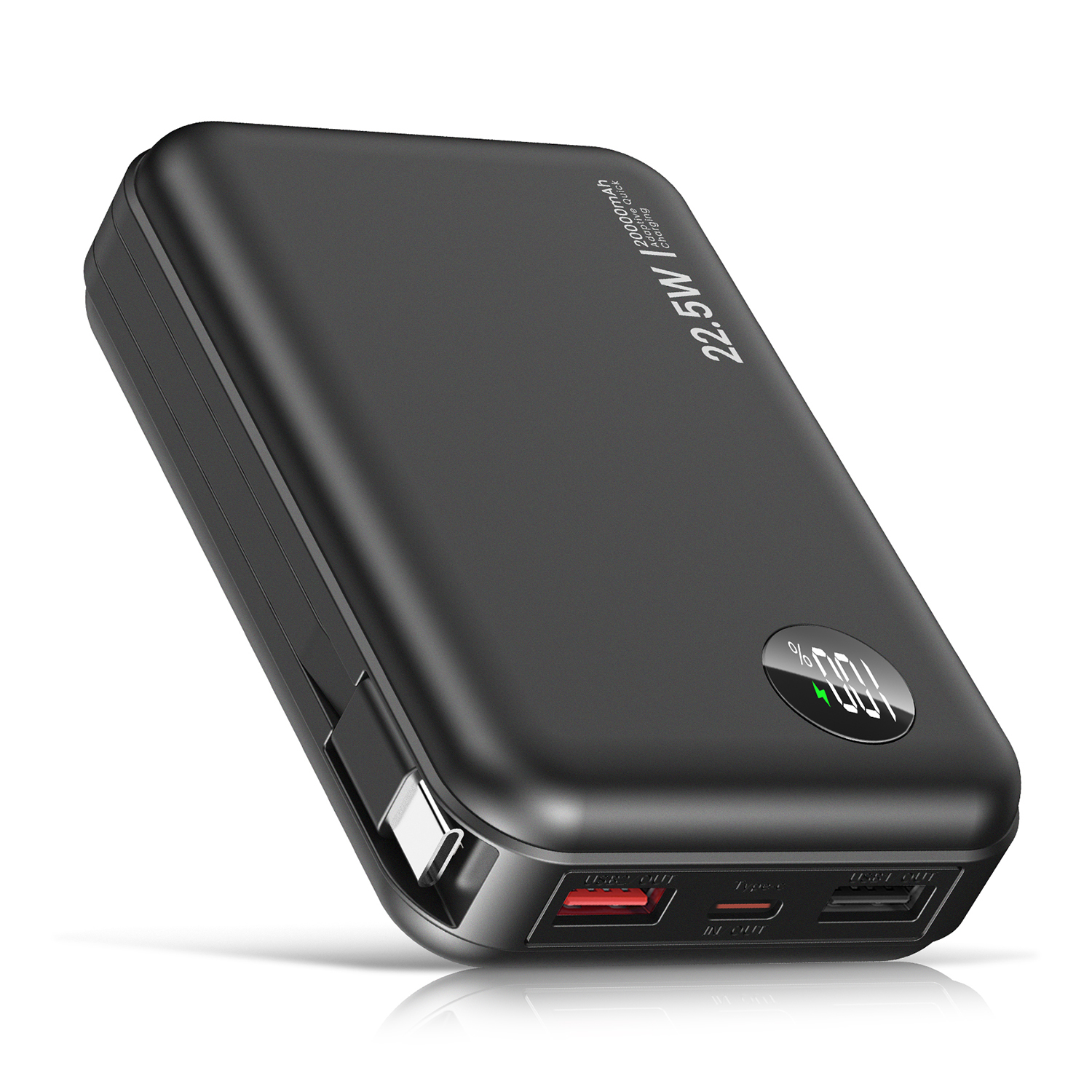 DAM. Powerbank 20.000mAh con carga rápida PD22,5W, cable USB-C integrado. Pantalla led de carga. 7x3x11cm