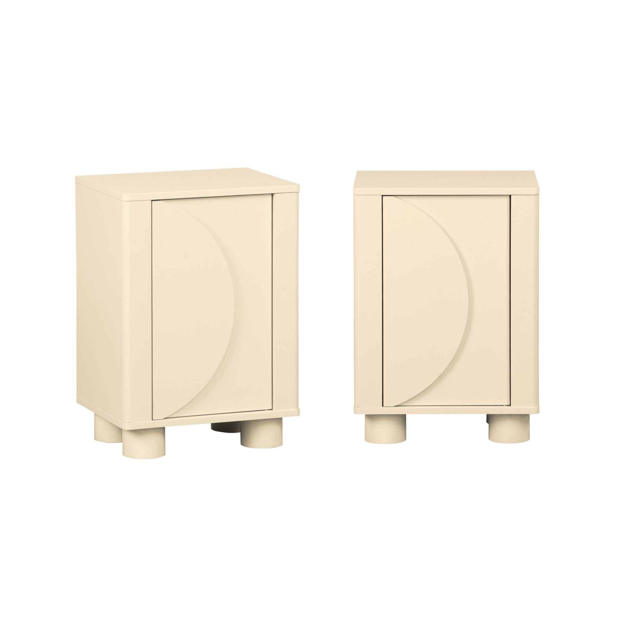 sweeek - Mesita de noche efecto madera de mango con 1 puerta reversible, set de 2 Beige - 40x30x57 cm