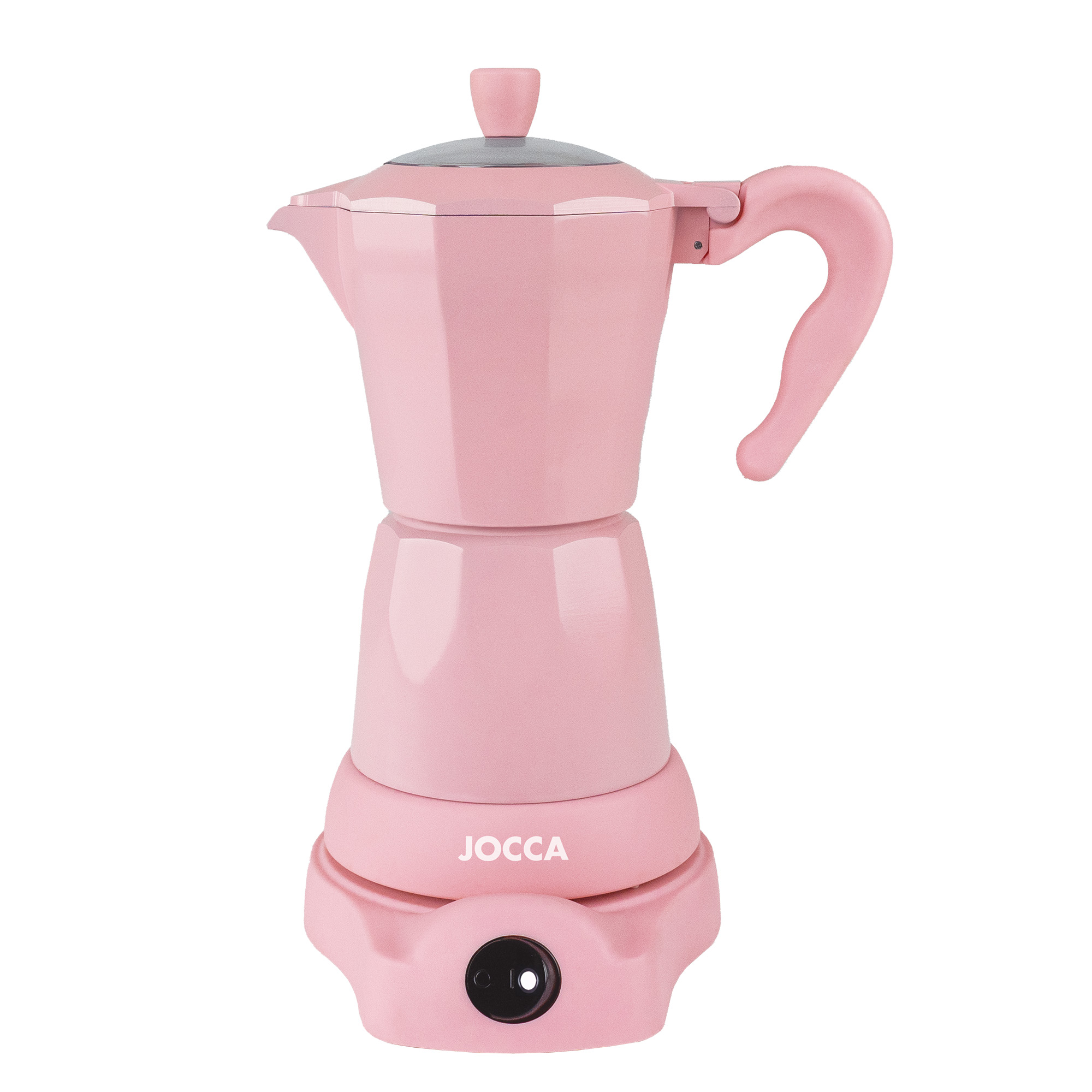 Jocca Cafetera Italiana Eléctrica Rosa 6 Tazas sin Cables con Jarra Transparente y Sistema Mantener Caliente