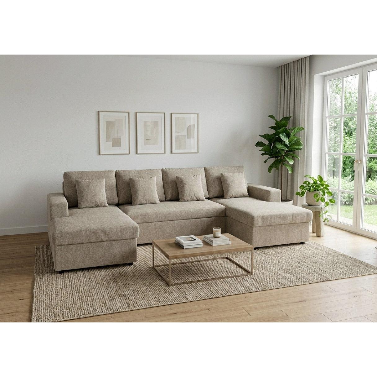 Sofa Cama Doble Chaise Longue Castle 330cm, Beige