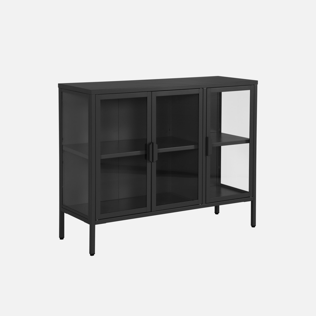 sweeek - Aparador industrial de metal y vidrio templado 3 puertas, 100cm , Arkansas , 100x35x80