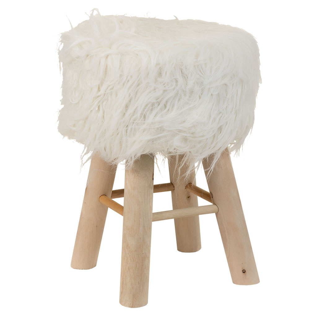 Wonderlust Deco - Taburete de madera y forrado de tela blanco 32x32x44 Blanco 32x32x44h cm