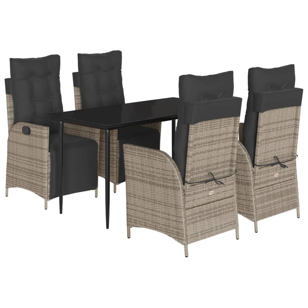vidaXL Set comedor de jardín 5 piezas con cojines ratán sintético gris