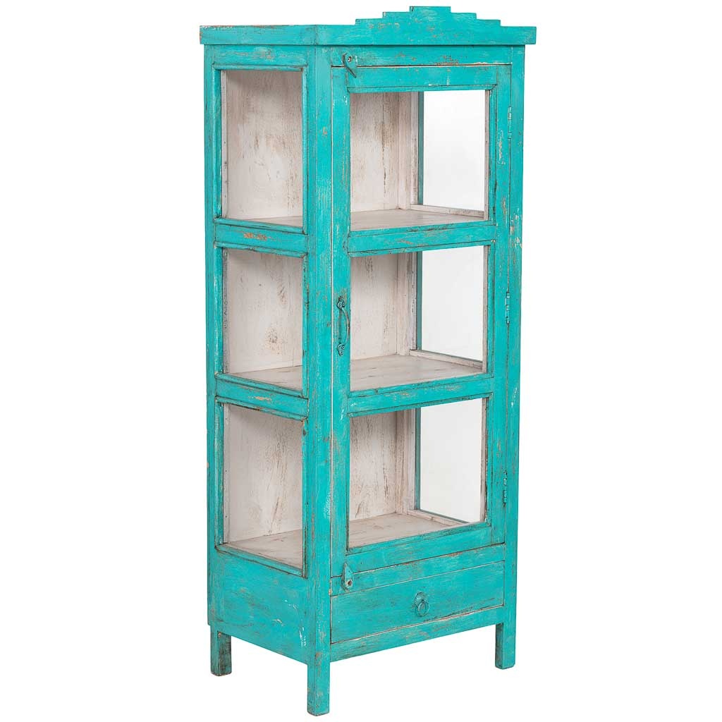 Wonderlust Deco - Vitrina de madera artesanal verde 58x40x144h cm Verde azulado 58x40x144h cm