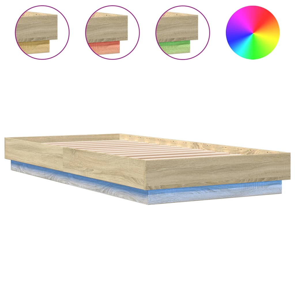vidaXL Estructura de cama con luces LED roble Sonoma 90x200 cm