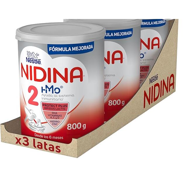 Varios - Nestlé NIDINA 2 Leche De Continuación en polvo para bebés a partir de los 6 meses. Pack de 3 botes de 800g (2400g en total), Formato Exclusivo