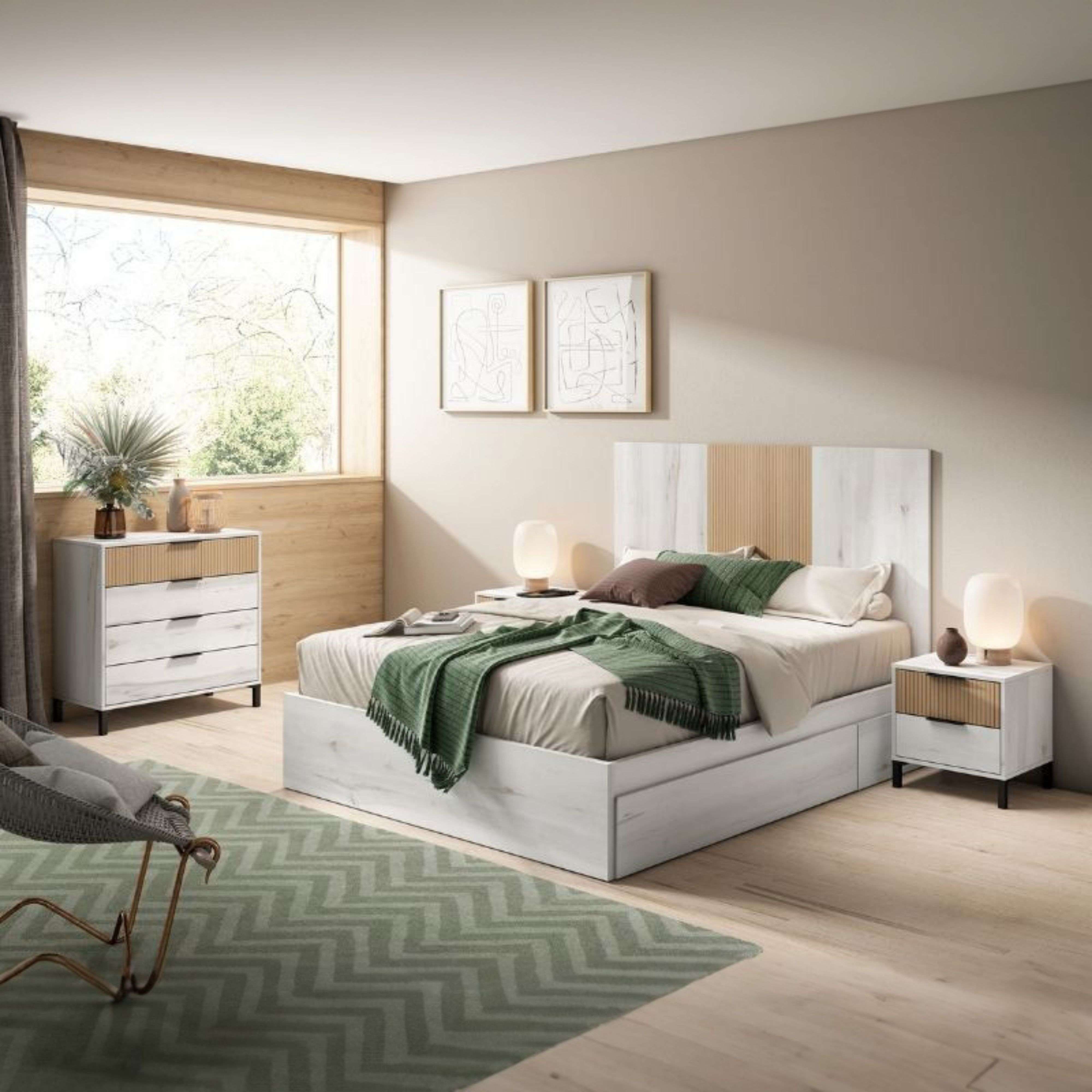 Miroytengo Dormitorio Moderno Arles Color Blanco Albo y Roble Rayado 135-160 cm