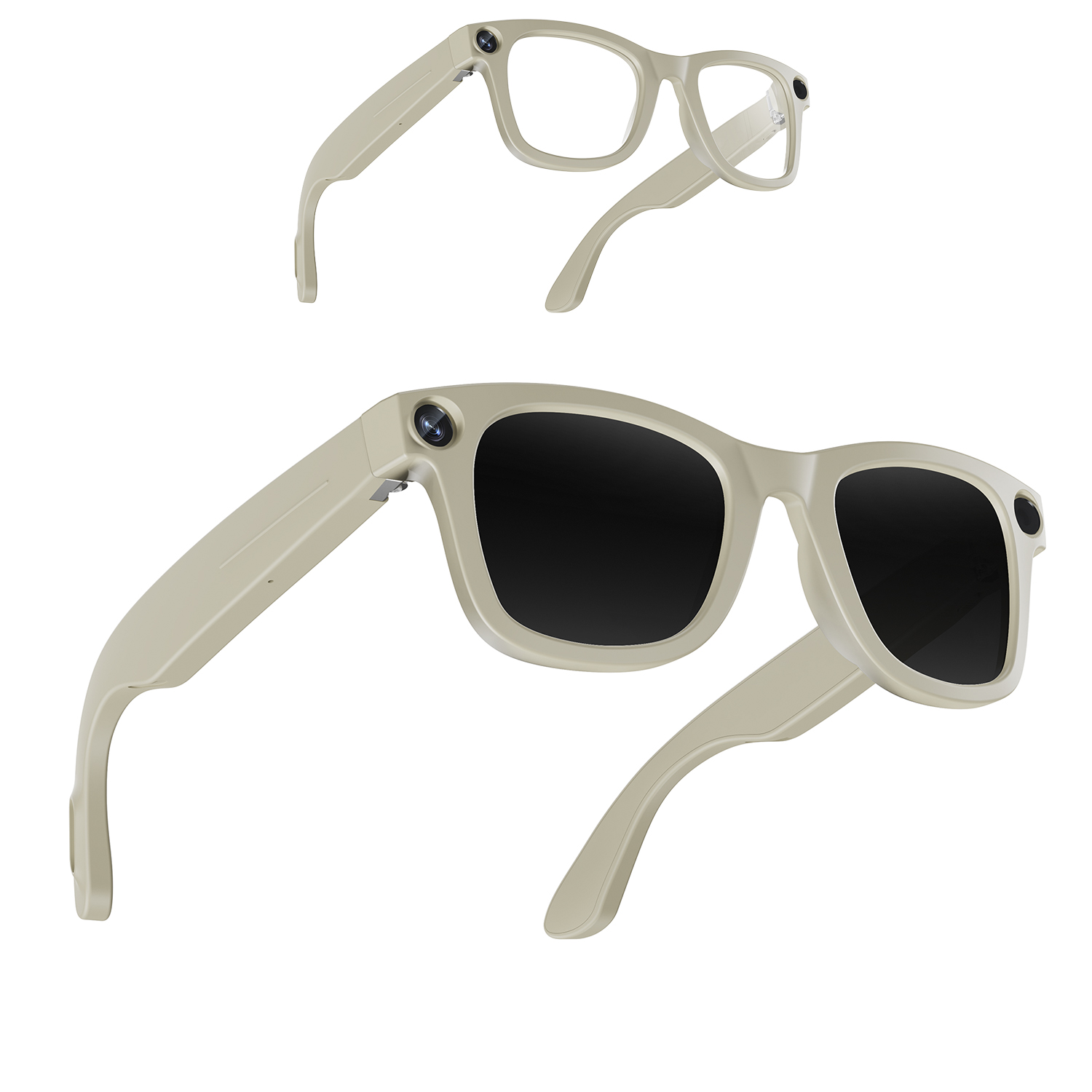 DAM Gafas inteligentes E3. Con cámara de 8MPX, vídeos en 1080p, traductor AI en tiempo real y control de música/llamadas. Con lentes oscuras y transparentes. 13,1x15,8x4 Cm.