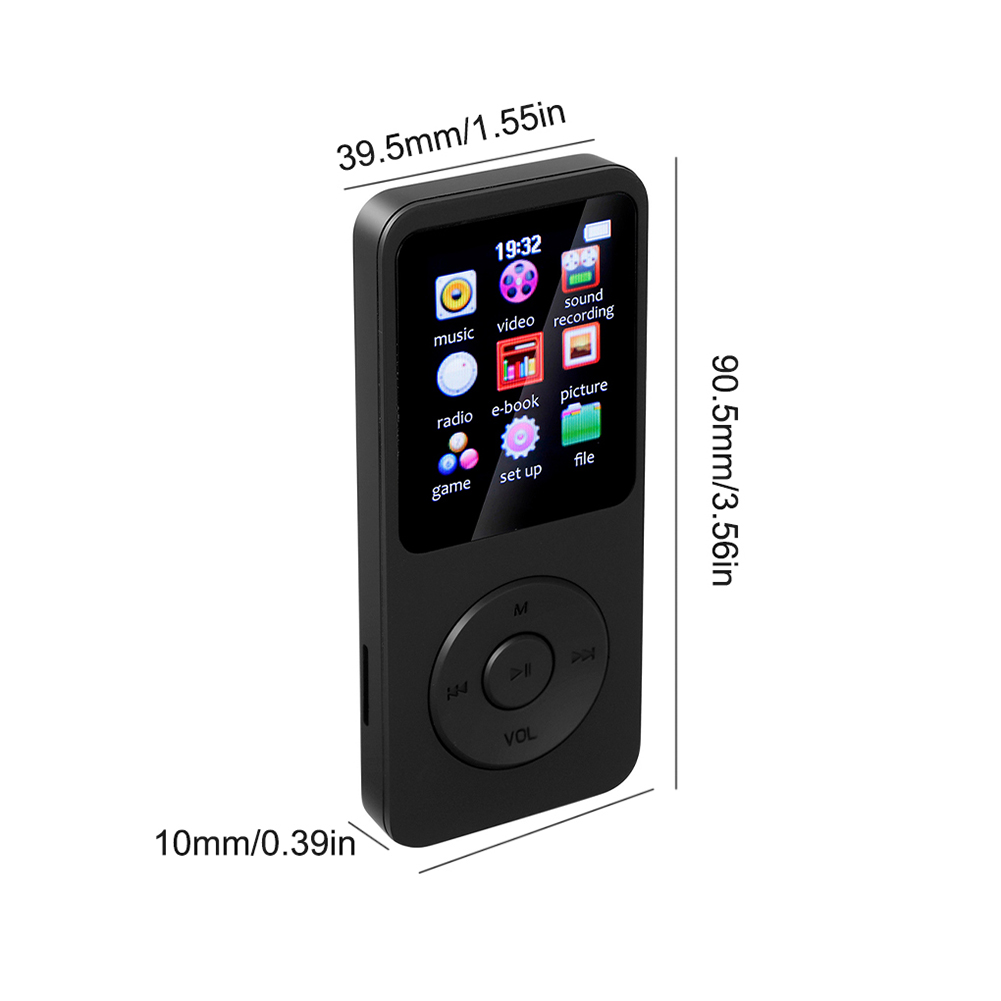 Reproductor MP3 Con Bluetooth 5.0 - Radio FM, Grabadora De Voz, Lector De Ebooks, Pantalla A Color - Incluye Auriculares, Soporta Hasta 64GB
