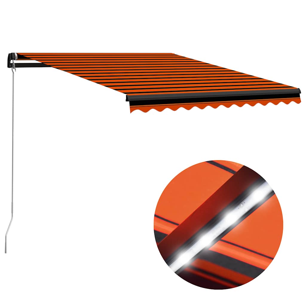 vidaXL Toldo retráctil manual con LED naranja y marrón 350x250 cm