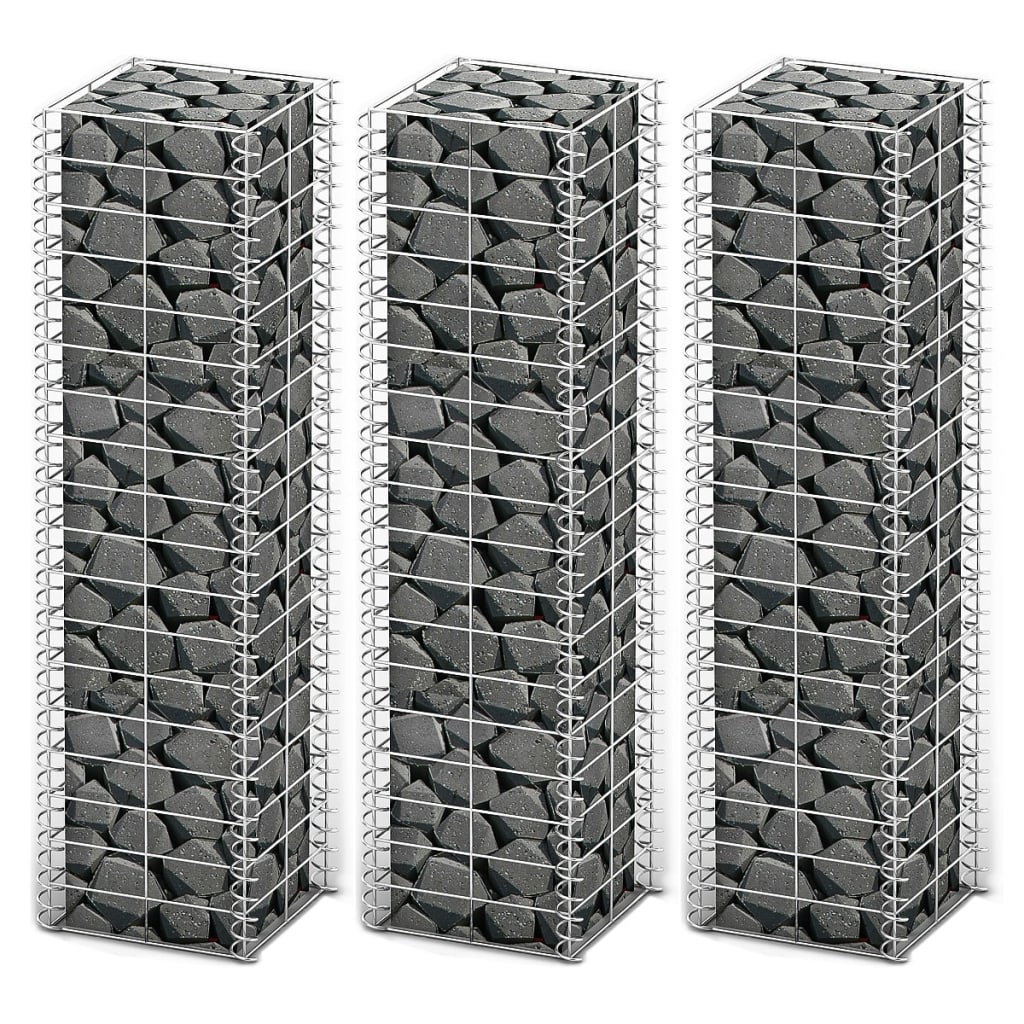 vidaXL Cestas de muro de gaviones alambre galvanizado 25x25x100 3 uds