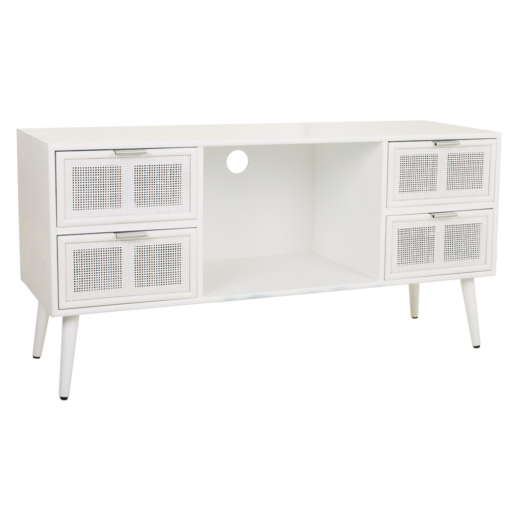 Wonderlust Deco - Mueble bajo de madera y rejilla blanco 120x42x60 Blanco 120x42x60h cm