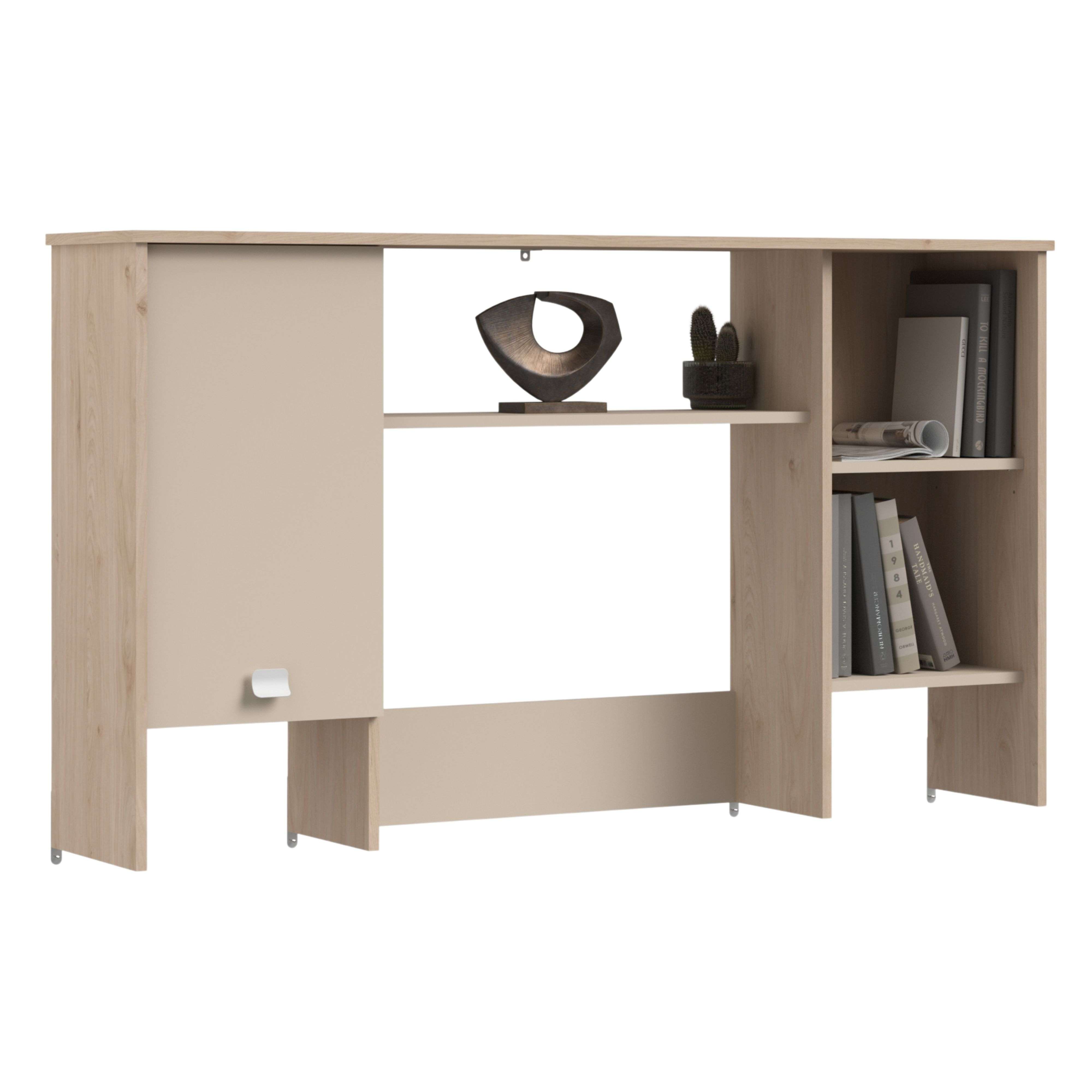 Miroytengo Altillo Estantería para Escritorio Anello 3 Estantes Armario 1 puerta Roble Jackson y Cashmere 138x78x28 cm