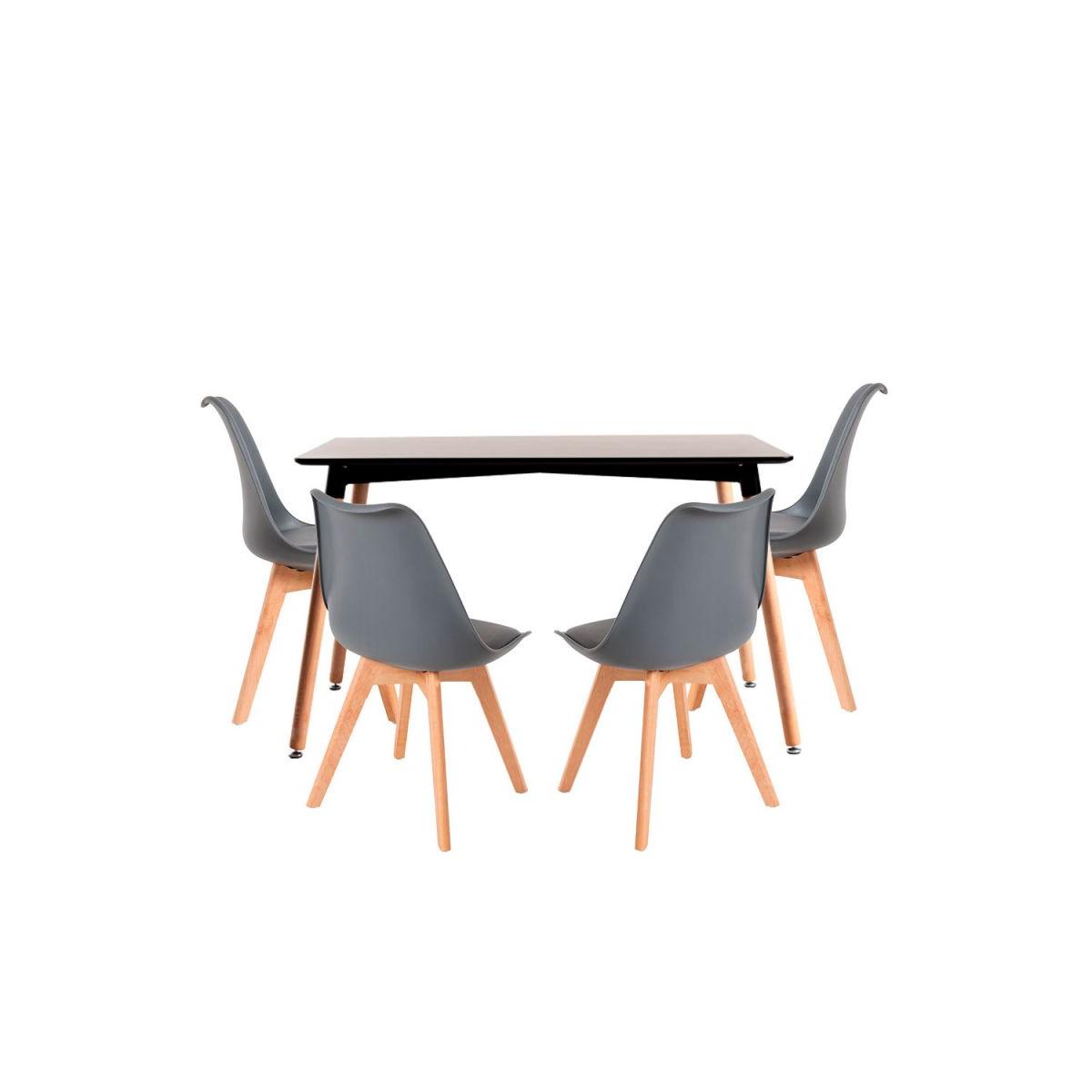 Regalos Miguel - Conjuntos de mesa y sillas - Conjunto Mesa Tower Rectangular 120 x 80 cm Negra y Pack 4 Sillas Synk Basic - Gris