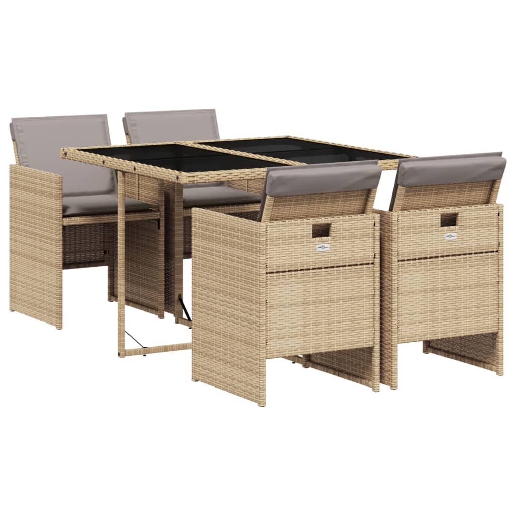 vidaXL Set comedor de jardín 5 pzas con cojines ratán sintético beige