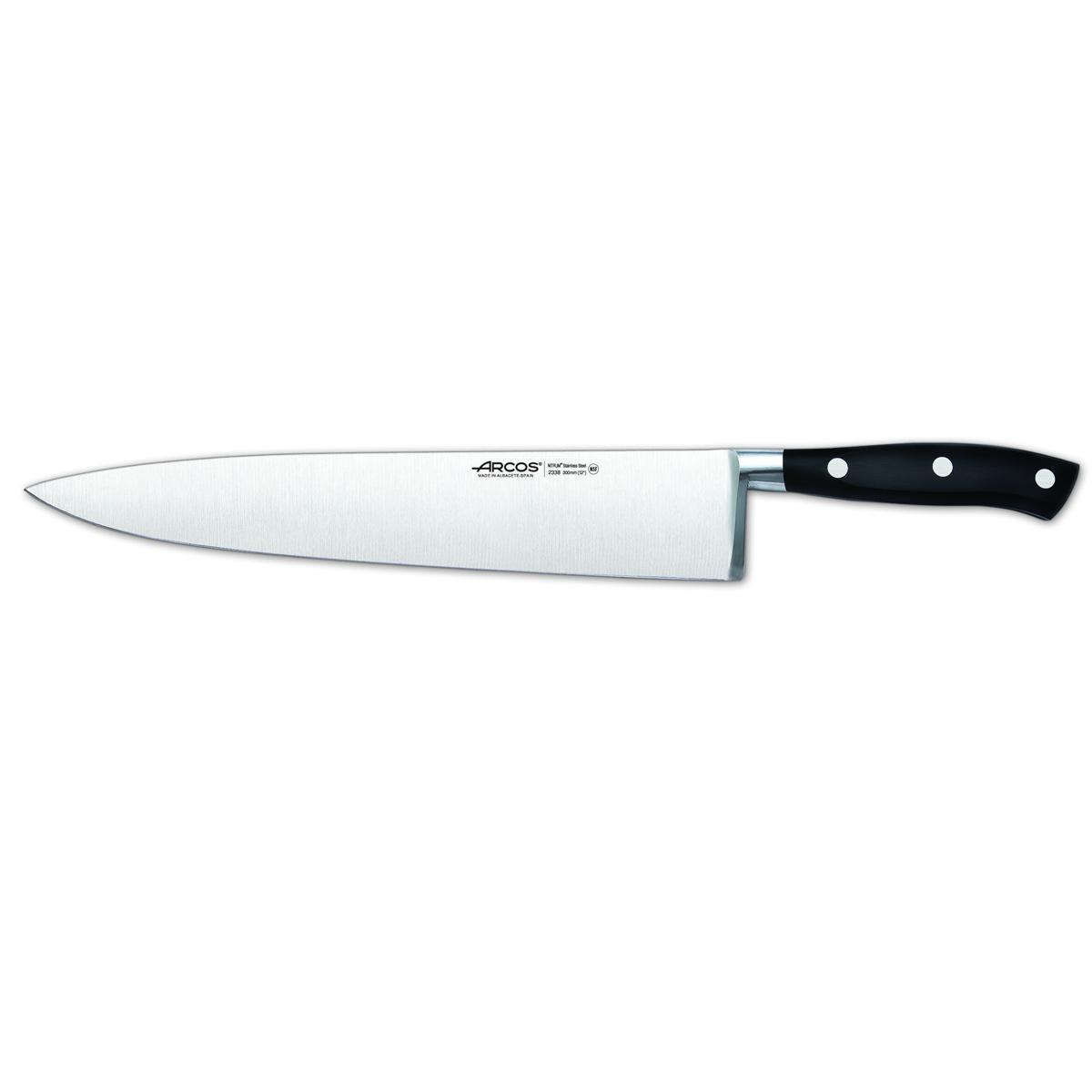Cuchillo de cocinero Arcos Riviera 233800 de Acero Nitrum, con Mango de Polioximetileno y 30 cm de Hoja en estuche