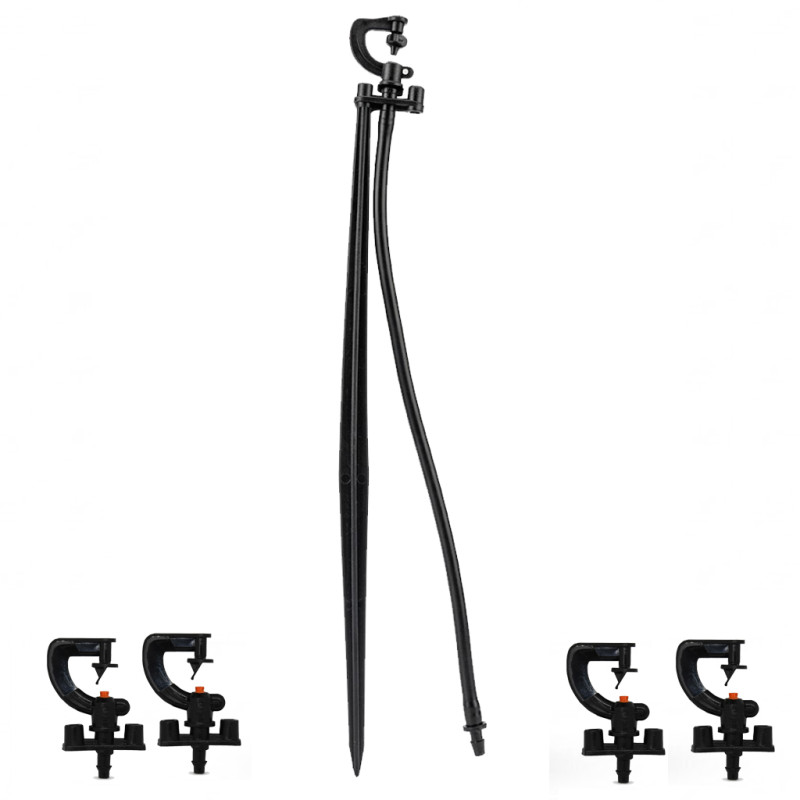 SUINGA Microaspersor de Riego 180° con Estaca 40 cm para Jardin y Huerto | Pack 50 Aspersor Pulverizador | Radio hasta 3 m