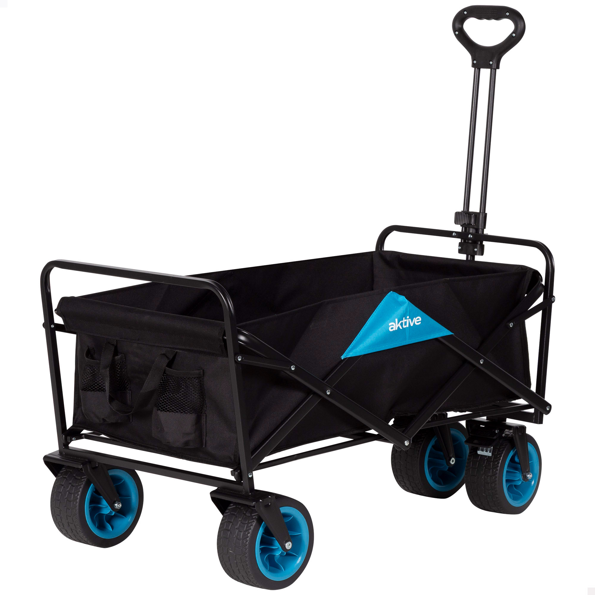 Aktive - Carro transporte plegable, 90x50x97 cm, carro playa con 4 ruedas, negro, carro portatodo, hasta 80 kg, estructura en acero, gran capacidad almacenamiento