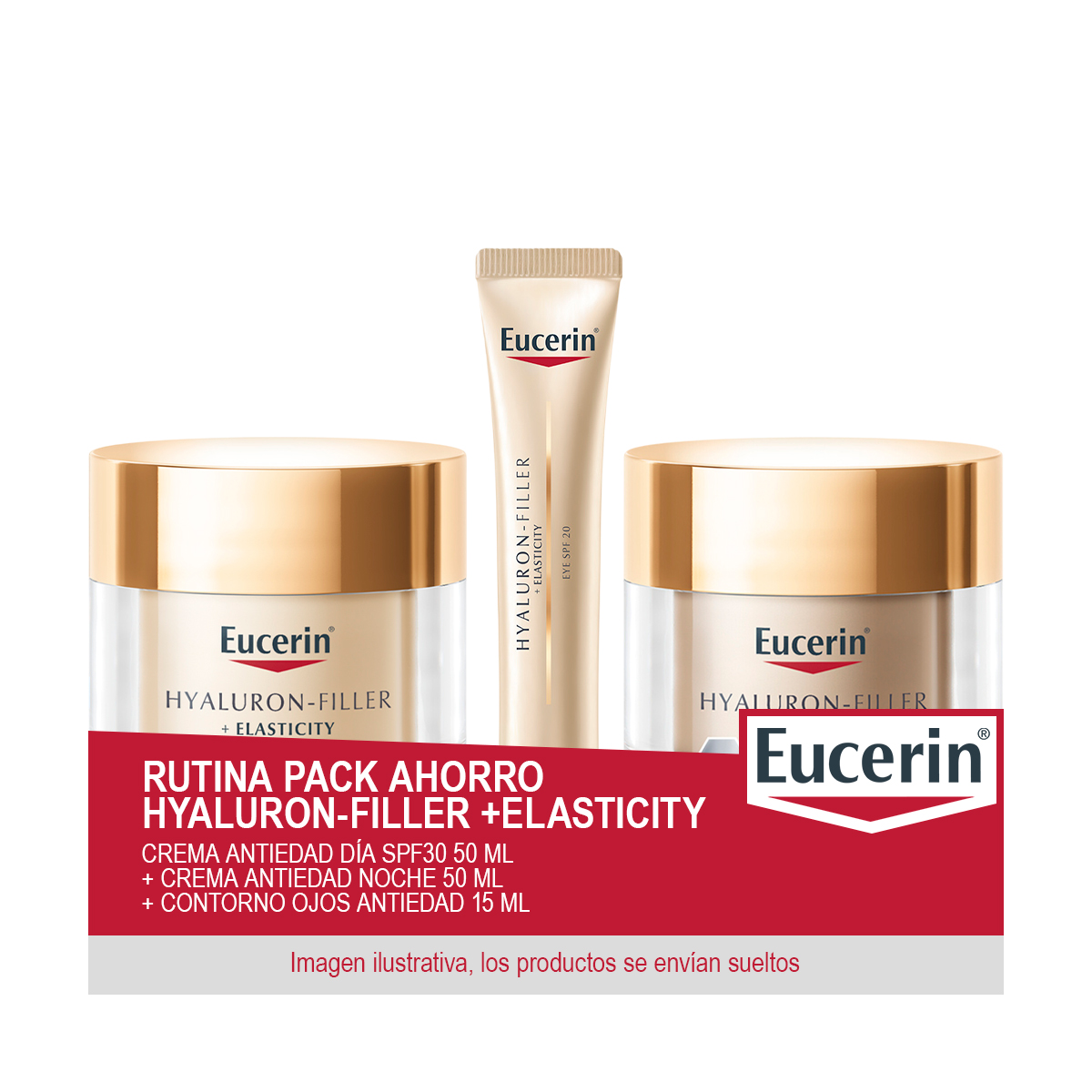 EUCERIN Rutina Pack Ahorro Hyaluron-Filler +Elasticity - Contiene Crema Antiedad Día SPF30 50 ml + Crema Antiedad Noche 50 ml + Contorno Ojos Antiedad 15 ml