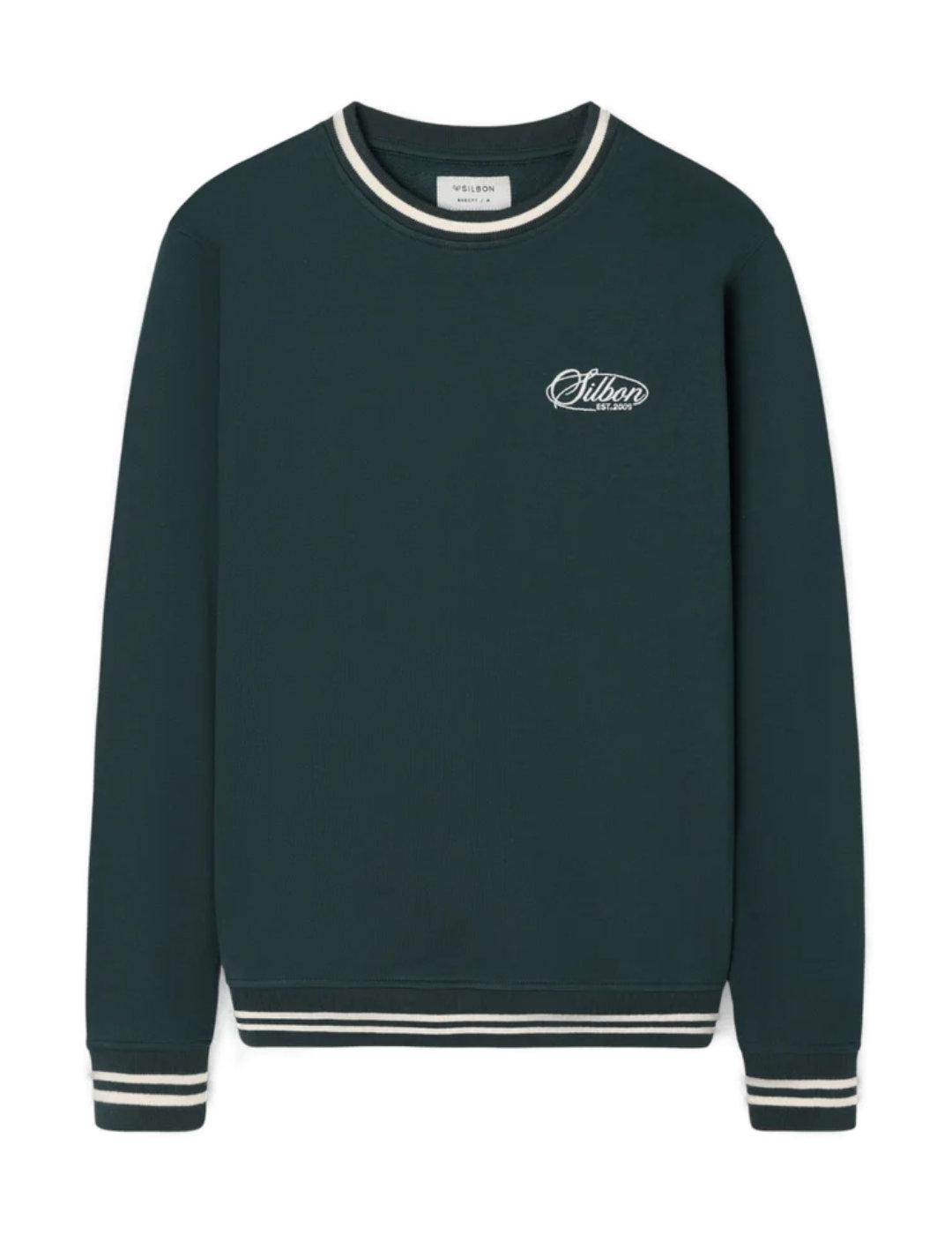 Sudadera Silbon ribs retro verde oscuro sin capuch hombre